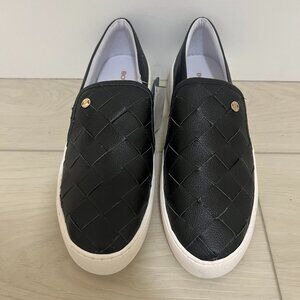 $120 NWT Bottero Womens Black Woven Leather 10 Slip On Sneakers Platform Comfort